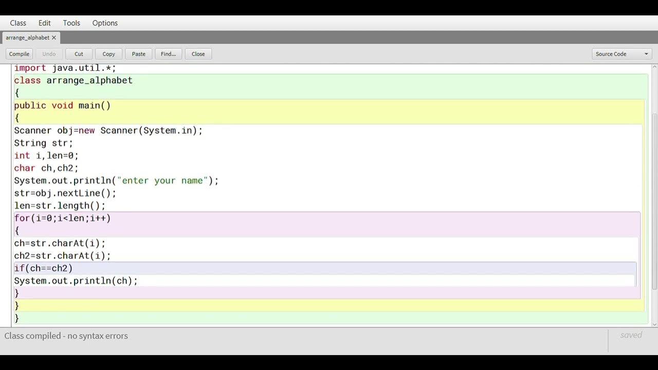 Blue Java : wap to accept a name and print alphabet of word in ...