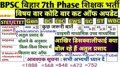 BPSC Computer Science Cutoff CS,SST Social,Hindi,All Subjects Teacher Vacancy Bihar STET Latest News