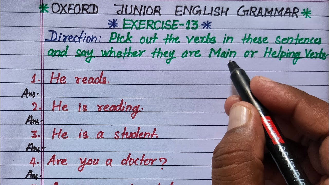 verbs |oxford junior english grammar exercise 13 | main verb and helping verb ko kaise pahchane