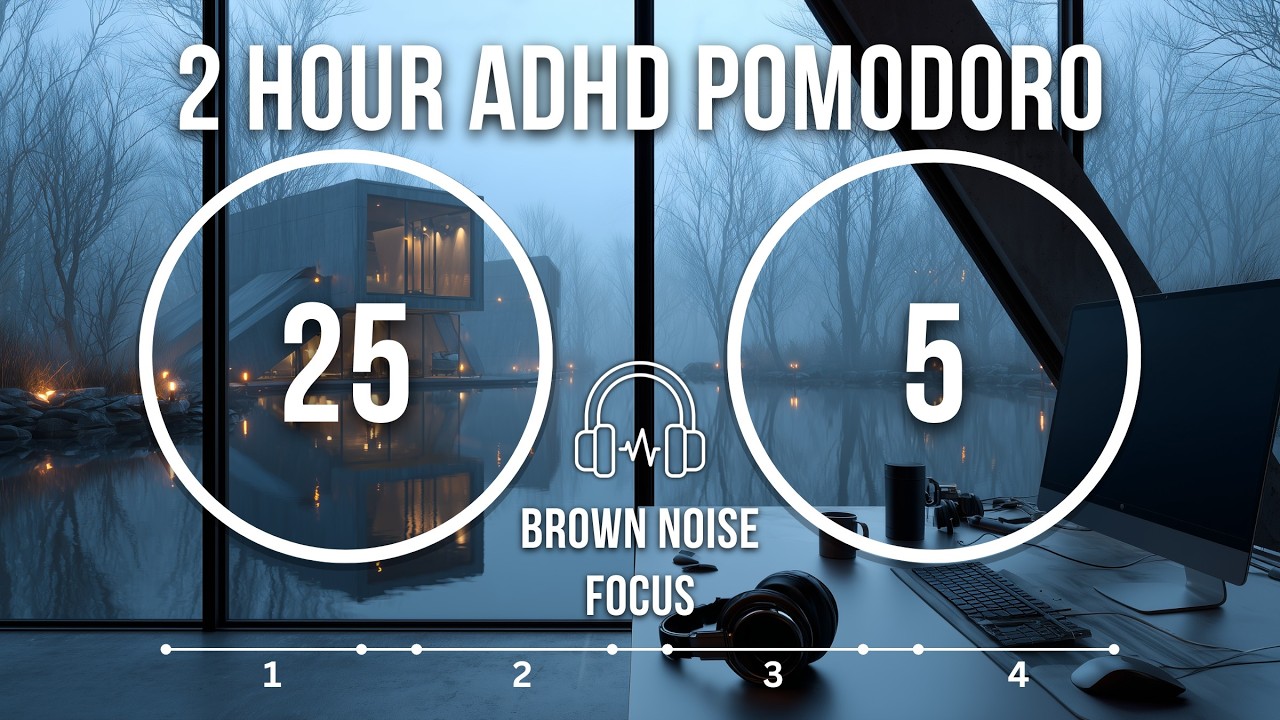 25/5 Pomodoro for Deep Work | 2-Hour Brown Noise ADHD Work Session ...