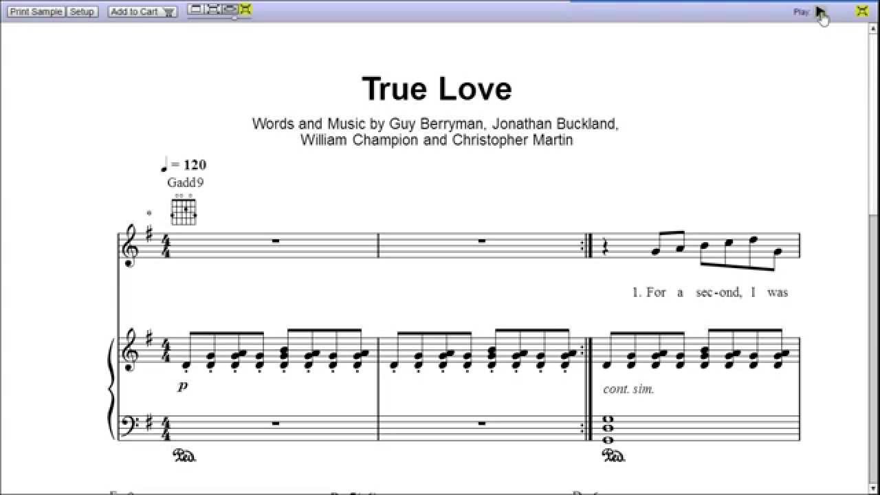 True Love Sheet Music by Coldplay for Piano/Keyboard and Voice