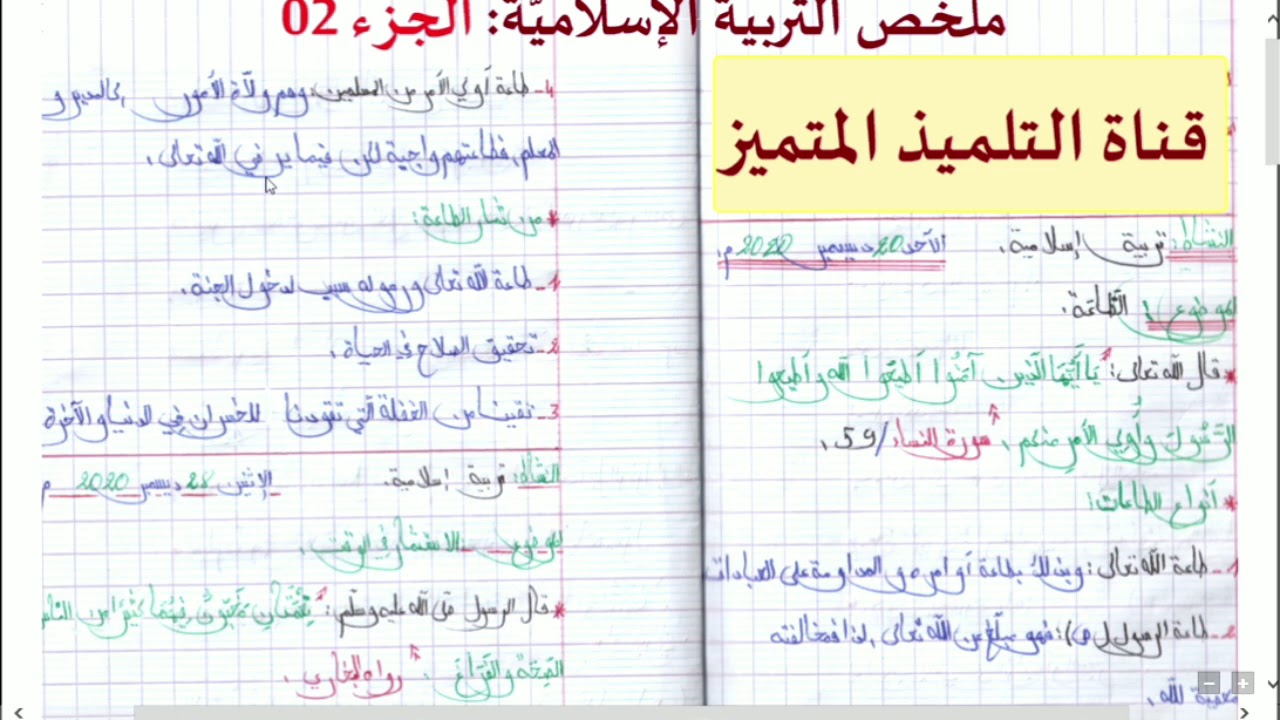 ملخص دروس الفصل الأول في التربية الإسلامية الجزء الثاني / للسنة الخامسة ابتدائي
