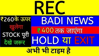 rec share ? 260  के ऊपर खुलेंगा ।  rec share news। hold या exit।