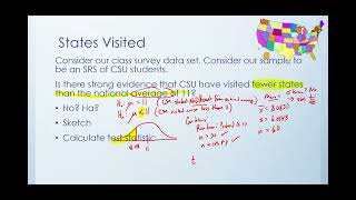 One-sample Mean Hypothesis Test example with Geogebra: States Visited