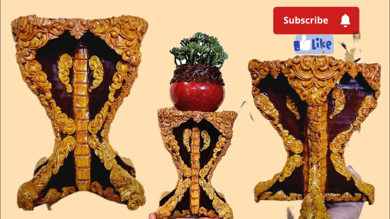 DIY Victorian mini table with vase from waste cardboard and plastic box ...