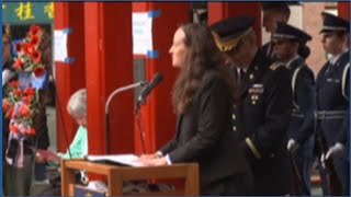 Seattle Mayor Katie Wilson speaks at Memorial Day ceremony