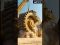 A Massive yellow CAT and Earth Titan excavators with large rotating wheels.