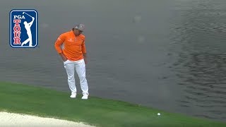 Rickie Fowler cards triple bogey after drop rolls into water at Waste Management 2019