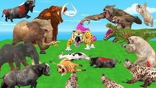 10 Tiger Bear vs 10 Zombie Hyenas Attack Baby Cow Buffalo Pig Saved by 10 Woolly Mammoth Elephant