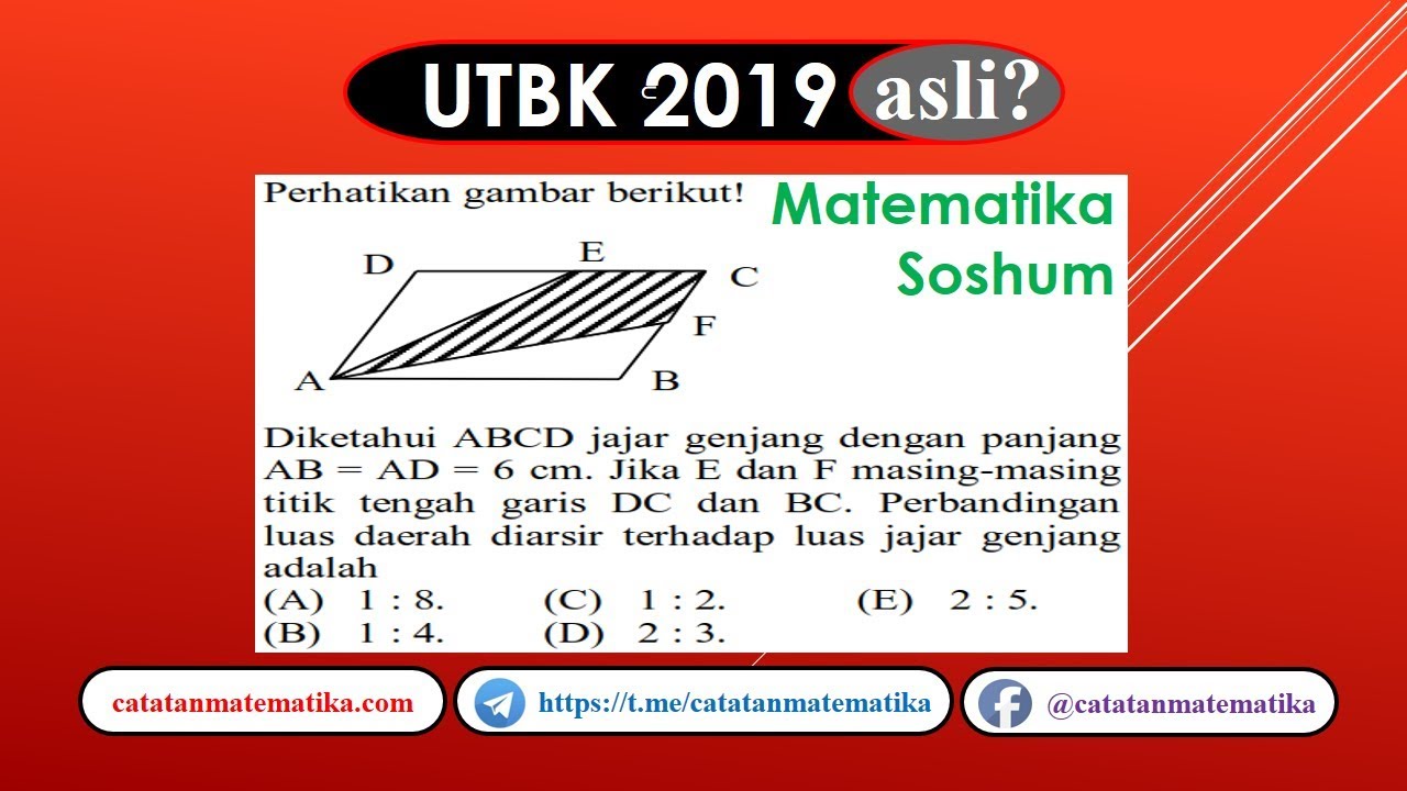 Soal Asli Utbk 2019 Matematika Soshum Luas Bidang Datar Youtube Matematika Pengikut Asli