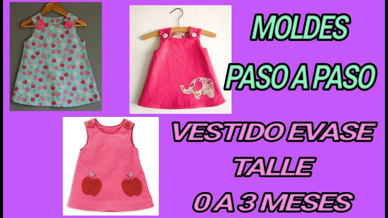 💖💖VESTIDO EVASE TALLE DE 0 A 3 MESES💖💖 MOLDES PASO A PASO 💖💖
