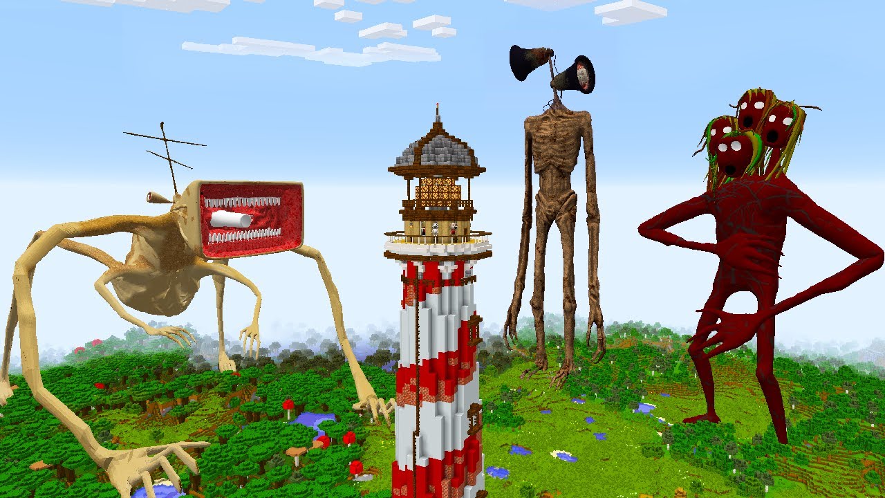 SURVIVING FROM TREE HEAD, SIREN HEAD AND MEGA HORN in Minecraft - Gameplay