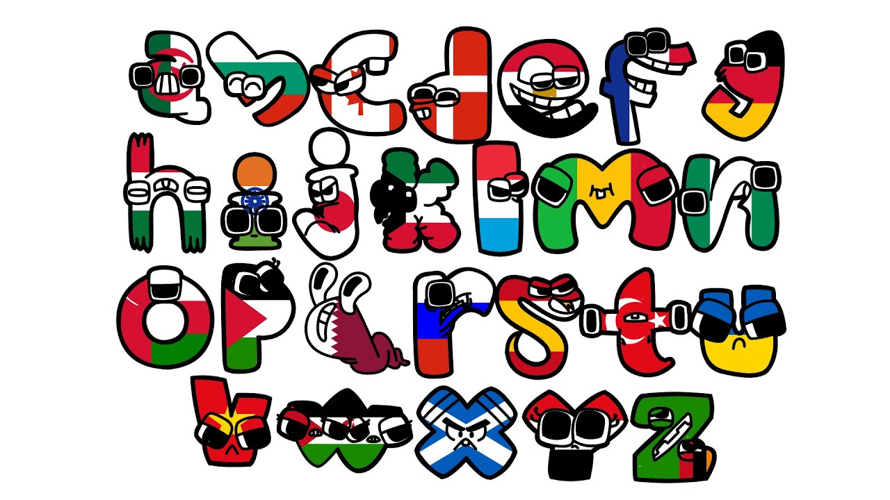 How to draw lowercase Alphabet Lore but Country Flags - complete alphabet lore drawing compilation
