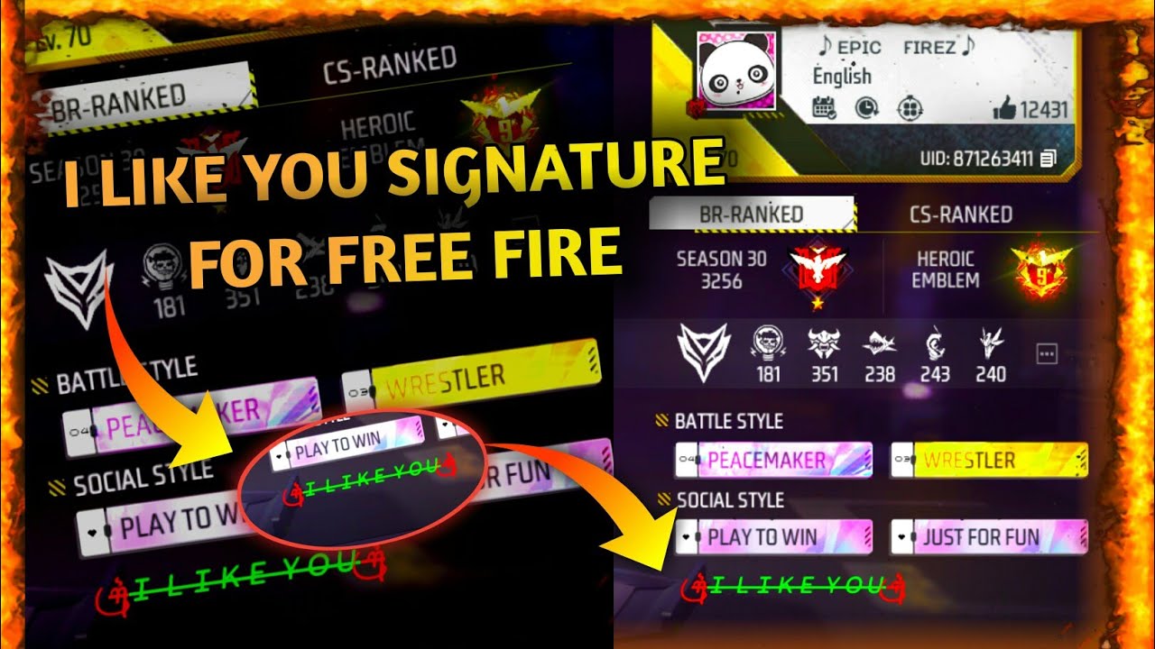 NEW LOVE SIGNATURE ❤ FOR FREE FIRE | FREE FIRE I LIKE YOU SIGNATURE