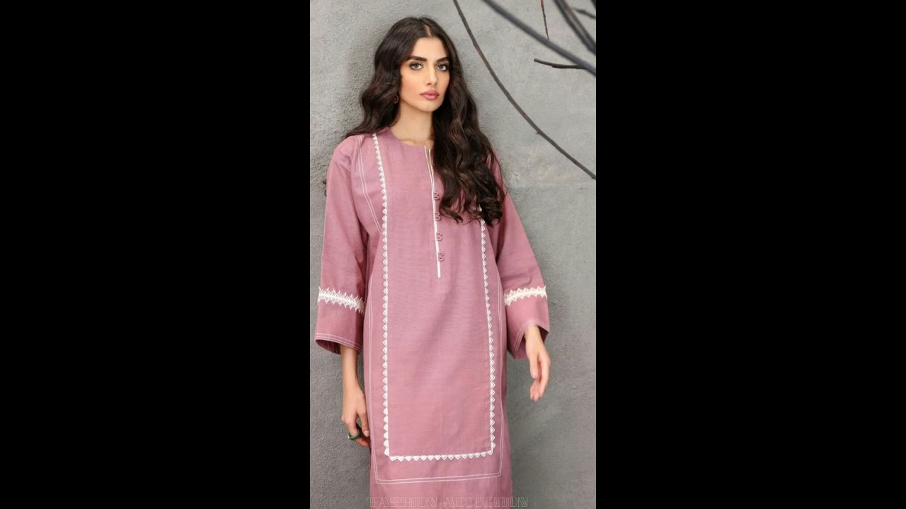 Plain dress with lace Design 2020 2021 | kurti design | froks design |  stylish lace design kurti - YouTube
