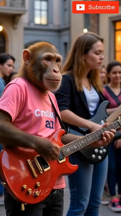 'viral,monyet main gitar sama cewek cantik di jalanan belgia?' #ai #gitaris #monkey #girls #shorts