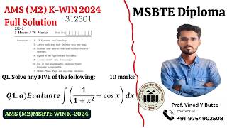 MSBTE AMS(M2)312301 K- Win- 2024 Full  Solution 𝑸𝟏.𝒂)𝑬𝒗𝒂𝒍𝒖𝒂𝒕𝒆∫1▒(𝟏/(𝟏+𝒙^𝟐 )+cos⁡𝒙 )  𝒅𝒙