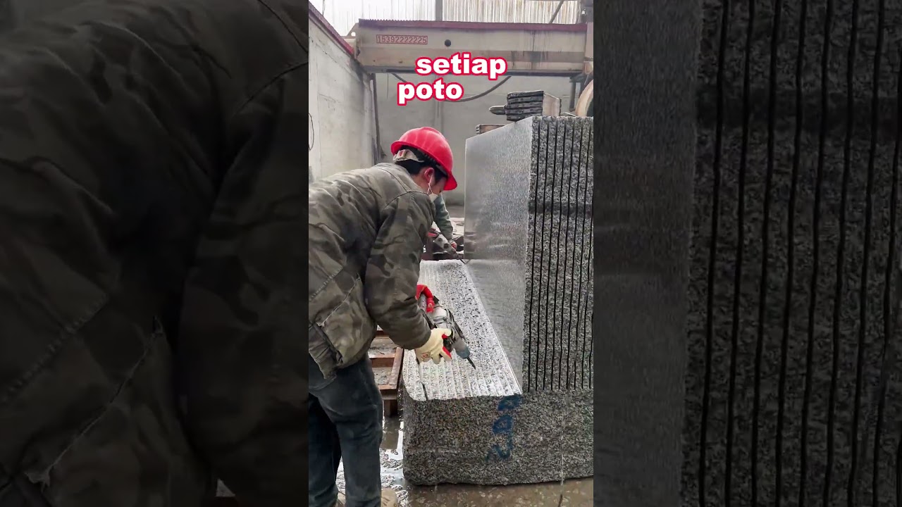 proses membelah batu granit alam asli 