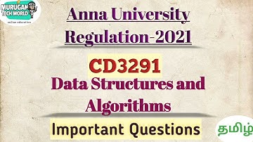 CD3291 Data structures and algorithms important questions in tamil||Anna university regulation 2021.