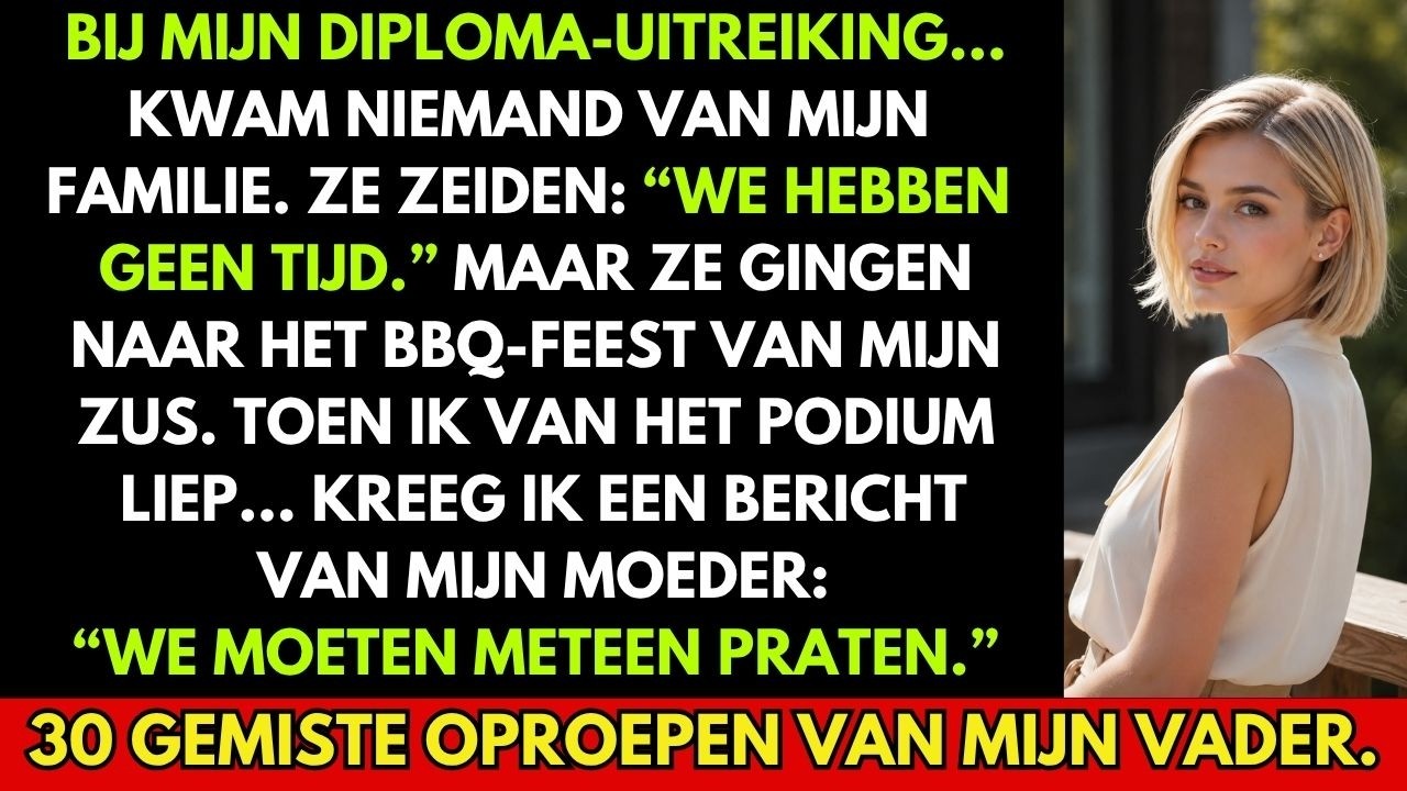 Tijdens mijn diplomauitreiking stonden er drie lege stoelen in de zaal waar mijn ouders hadden beloofd te zitten. Later die middag zag ik op Instagram hoe zij bij mijn zus proostten op haar nieuwe...