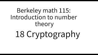 Introduction to number theory lecture 18. Cryptography