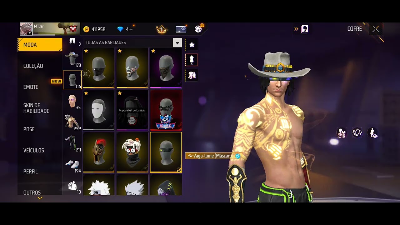 Mostrando a conta de ff do meu irmão Veja só tudo que tem nela 