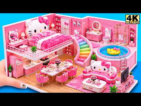 🎀💖 Build Lovely Pink Hello Kitty Barbie House with Bunk Bed & Mini Pool ❤️ | DIY Miniature House