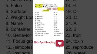 29th April 2023 IELTS Reading Answer #ielts #viral #016 #youtube