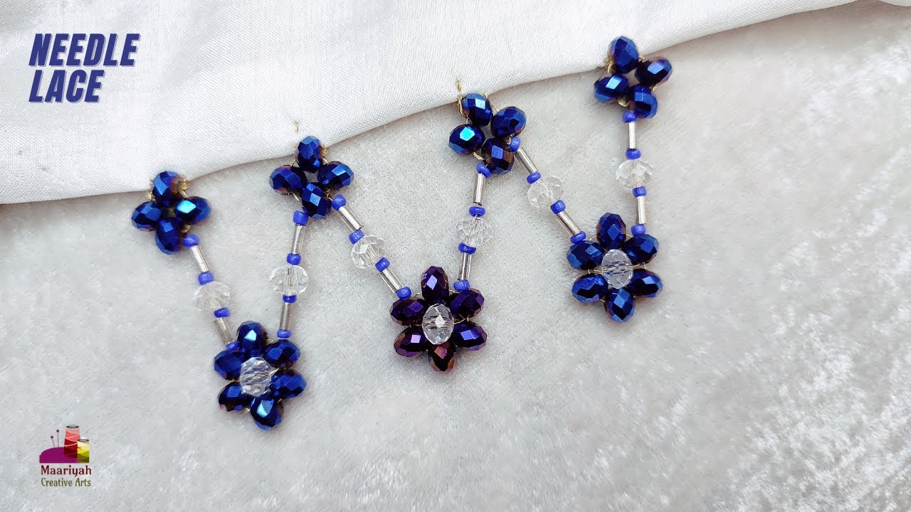 Needle Lace Hand Embroidery Border using Moti सुई धागे की लेस