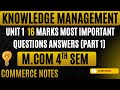 Knowledge Management Unit 1 16 Marks Most Important Questions Answers (Part 1) | M.Com 4th Sem | PU