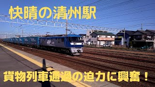 快晴の清州駅を行き交う貨物列車 2019 11 23