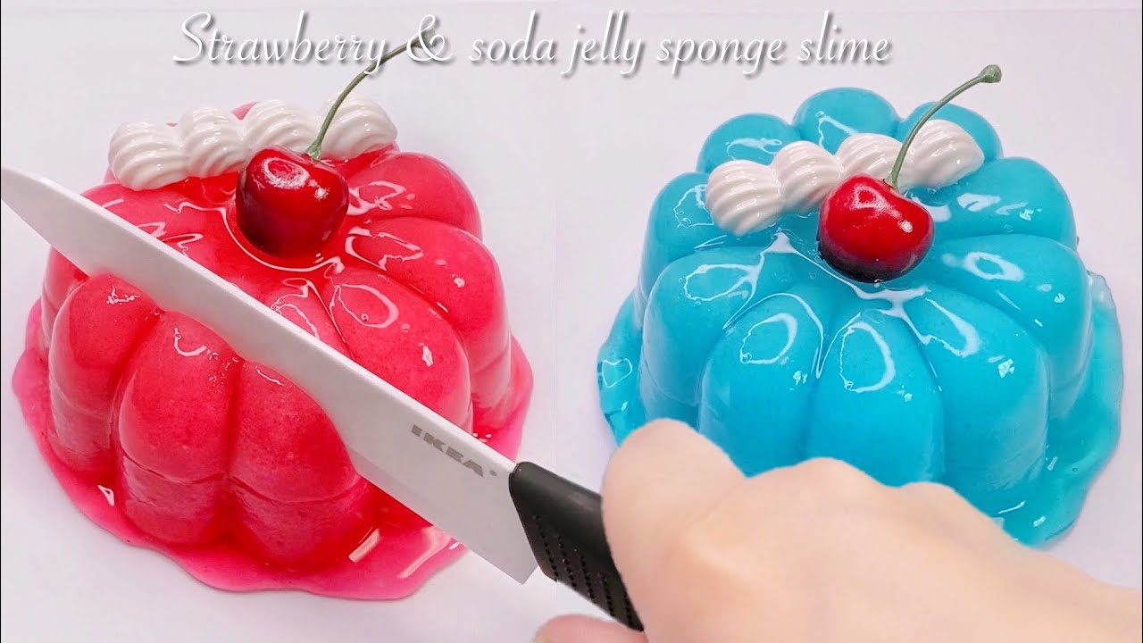【ASMR】🍓浸透率100%シャキシャキBIGゼリースライム🎂【音フェチ】Strawberry & soda jelly sponge slime 딸기 & 소다 젤리 스폰지 슬라임