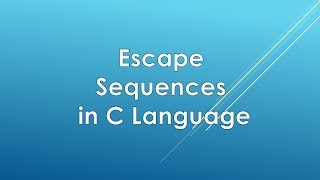Escape Sequence in C Language in Hindi/Urdu