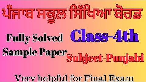 4th Class Punjabi Sample Paper 2024 Pseb | Punjabi Model Test Paper Class 4th Fully Solved