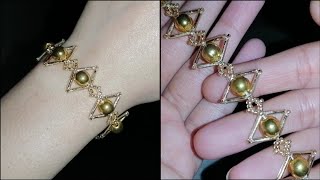 Easy gold beaded bracelet tutorial /How to make bracelets with bugle beads &amp; golden pearls