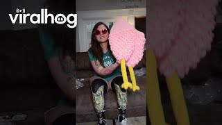 Double Amputee Woman Receives Amazing Crocheted Chicken Leg Socks || ViralHog