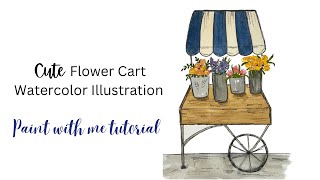 Flower Cart Watercolor Illustration Tutorial for Beginners