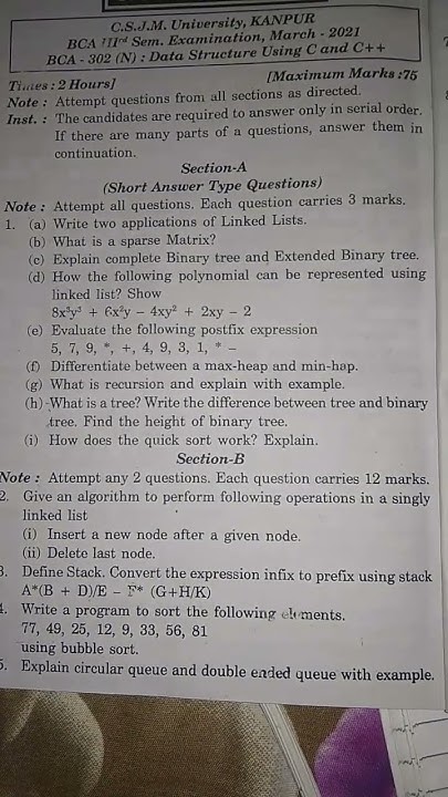 Data structure using C and C++ questions paper|#datastructure #ds # ...