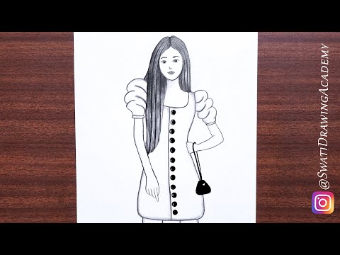 How to draw a girl with beautiful dress | Drawing tutorial | fashion sketches dresses