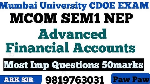 Advanced Financial Accounts |Mcom sem1Nep|Most Imp Question|University Solution|Arksir