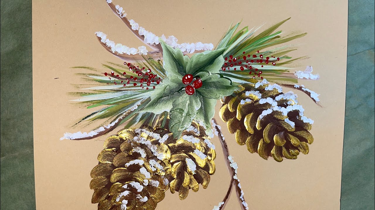 Beautiful holiday One stroke metallic gold pinecones..Inspired by #DonnaDewberry
