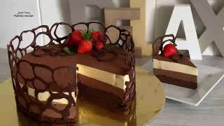 كيكة موس الشكولاتة طبقات كأنها جاهزة أحسن من المحلات وتحدي chocolate mousse cakeكيكsweet