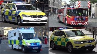 Police Cars, Fire Trucks and Ambulances responding in Trafalgar Square for 1 hour