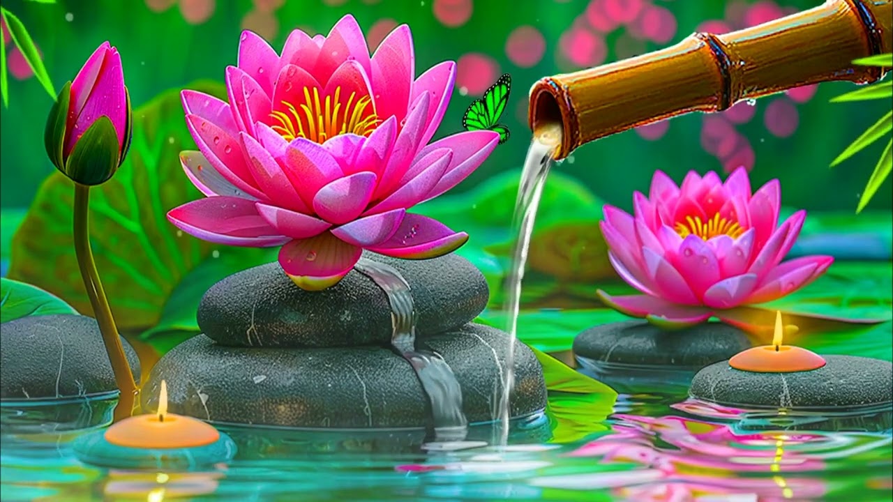 Deep Sleeping Piano Music – Relaxing Nature View, Water Fountain, Bamboo Sounds and Meditation Music