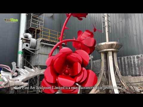 Red Stainless Steel Rose Sculpture Lawn Decor from Supplier