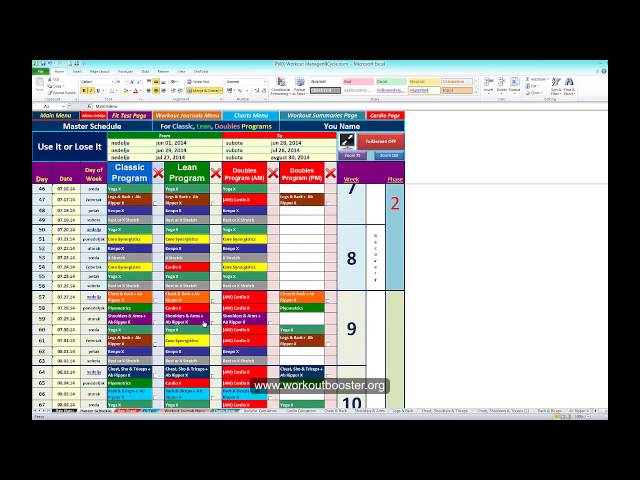 P90x Workout Schedule Calendar In Excel