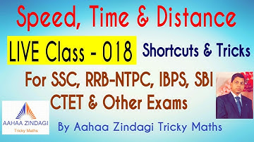 LIVE Class 018 : Speed, Time and Distance Important Problems for SSC / RRB-NTPC / IBPS / CTET / CPO