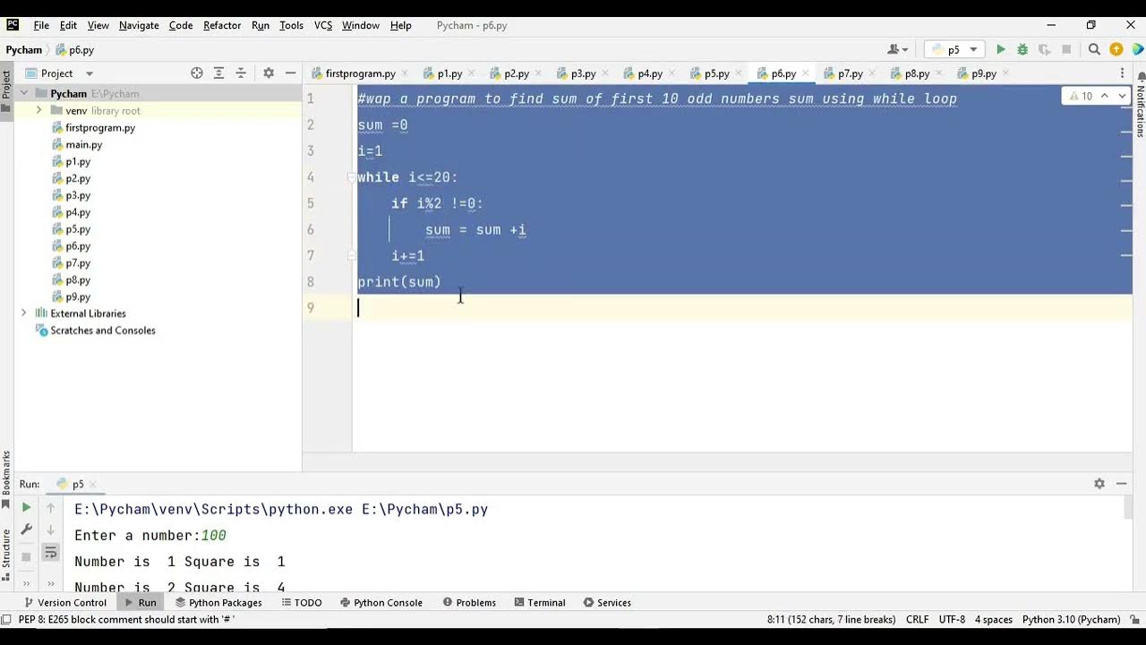 wap a program to find sum of first 10 odd numbers sum using while loop ...