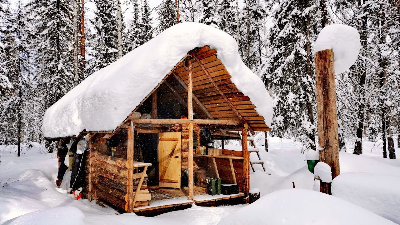 Simple Off Grid Cabin, Cozy Log Cabin Camping in Winter #camping # ...