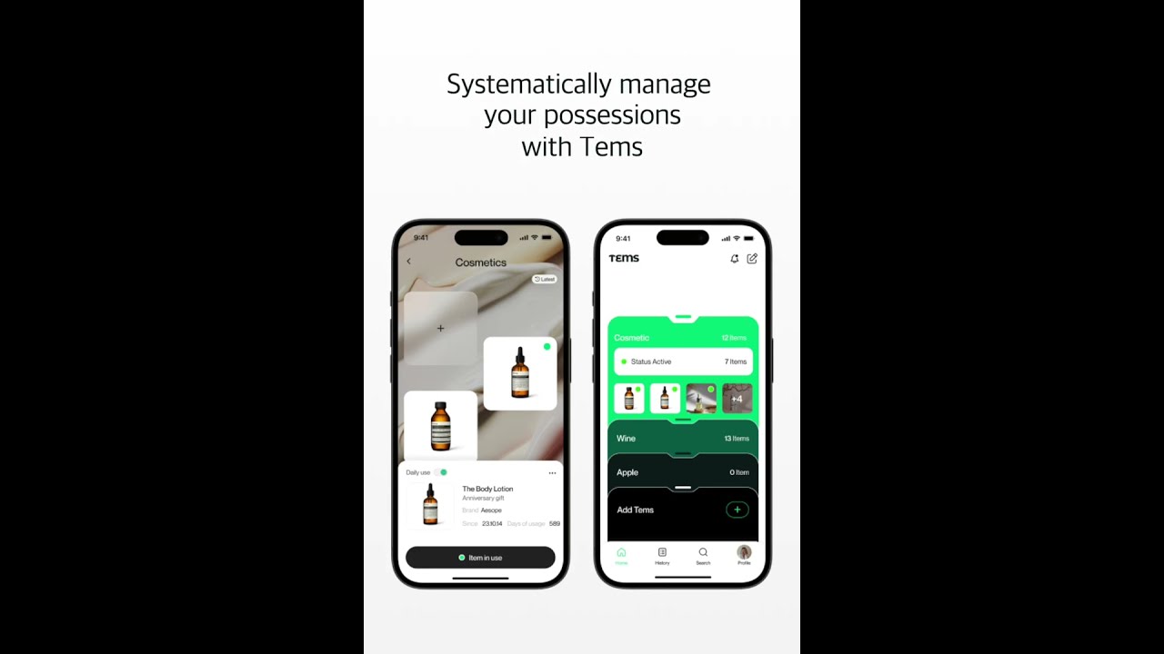 TEMS, Personal Items Organizer (템즈, 물건 기록 다이어리) - Systematically mange your items with TEMS